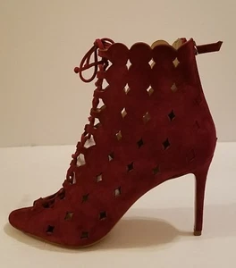 Rachel Zoe Women's Peep-Toe Suede Bootie Ruby Red Sz 10 - Picture 1 of 10