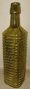Vintage Green Rimmed Studio Ridged Glass Bottle Bud Vase 12" Tall - Picture 1 of 12