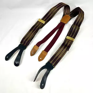 Tirantes Cole Haan Tejido Sedoso Granate Dorado Negro Cuero Botón Latón - Imagen 1 de 10