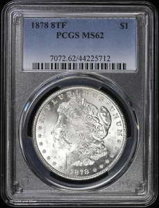 1878-P 8TF $1 Morgan Dollar PCGS MS 62 | 8 Tail Feathers Uncirculated UNC - Picture 1 of 4