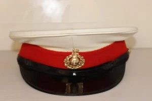 British Royal Marines Peak Cap Dress Hat White Red Black Size 7 - Picture 1 of 9