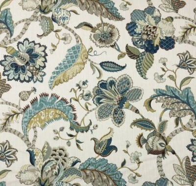 BALLARD DESIGNS COURTNEY PEACOCK BLUE JACOBEAN FLORAL FABRIC BY YARD 54"W