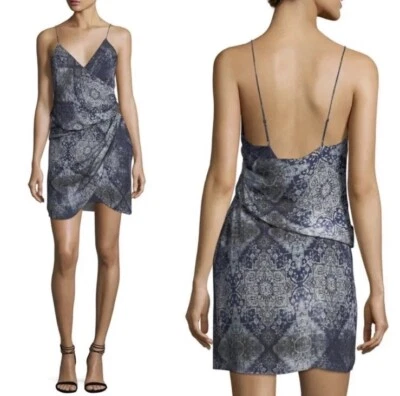 HAUTE HIPPIE Cassie The Alchemist Medallion Surplice Wrap Silk Mini Dress 8 $395 - Image 1 of 4