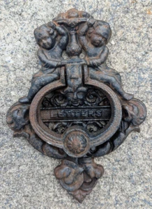 Aldaba de puerta de hierro fundido letras ranura para correo elemento de hardware arquitectónico vintage - Imagen 1 de 10