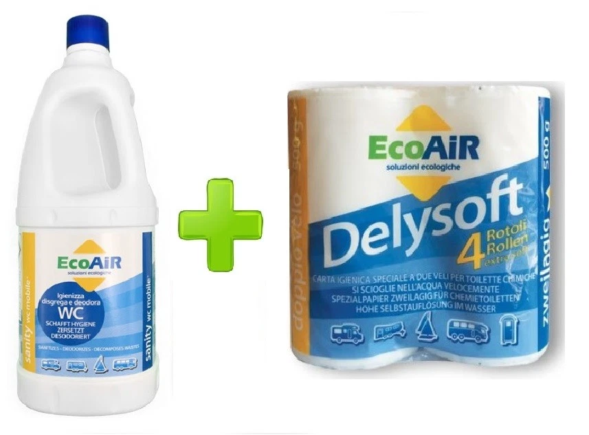 DISGREGANTE LIQUIDO SANITY MOBILE DA 2 LITRI WC CAMPER + 4 ROTOLI CARTA IGIENICA - Immagine 1 di 1
