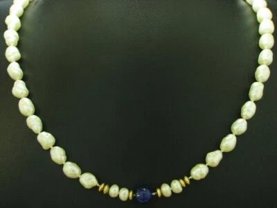 Akoya Perle Catena Con 925 Argento Sterling Chiusura & Lapislazzuli / 48,0 CM - Immagine 1 di 4