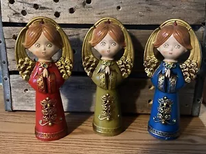 Ardco 3er Set Weihnachten MCM Engel Kreide Ware Japan mit Schmucksteinen besetzt 8" hoch - Bild 1 von 9