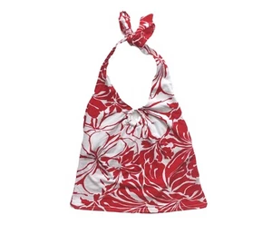 Y2k Hibiscus Halter Top - River Island - Size 10 / red white crop vintage - Picture 1 of 8