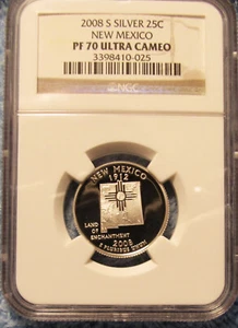 2008 S New Mexico Proof 70 Silver .25C NGC Proof 70 Ultra Cameo - Picture 1 of 7