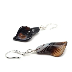 Calla Lily Earrings Black Agate Crystal Flower Dangle Drop Gemstone Chakra Boho - Picture 1 of 31