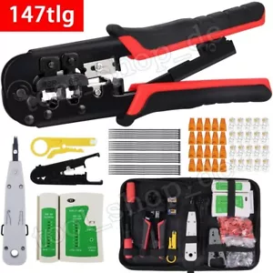 147tlg Netzwerk Reparatur Werkzeug Set Crimpzange Stecker RJ45 RJ11 Netzwerktest - Bild 1 von 12