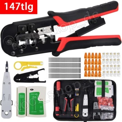147tlg Netzwerk Reparatur Werkzeug Set Crimpzange Stecker RJ45 RJ11 Netzwerktest - Bild 1 von 4