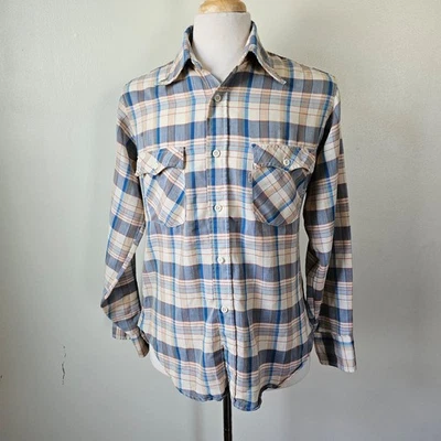 Levis Western Shirt Mens Medium VTG 70s 80s Plaid Pearl Snap Cowboy Rodeo *FLAW* - Image 1 of 4