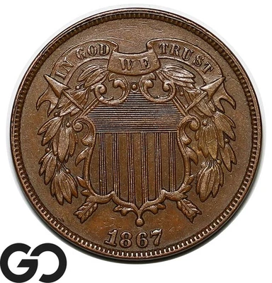 1867 Two Cent Piece, Choice AU++/Unc - Image 1 of 3