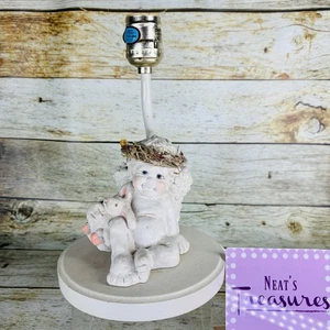 1991 Cast Art DREAMSICLE CHERUB ANGEL W BUNNY White Pink Figurine 10" Table Lamp - Picture 1 of 14