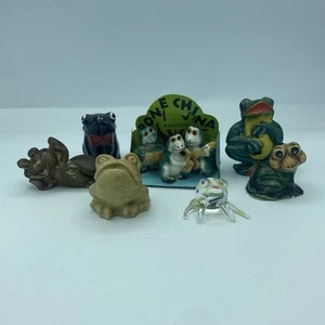 Vintage Frog Figurine Lot Miniature China Bone & Glass Whimsical Collection Deco - Picture 1 of 11