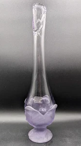Vintage Viking Purple Lavender  Frosted Epic Leaf Glass Swung Vase, 14in Sticker - Picture 1 of 11
