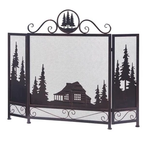 Colmar Black Iron 3-Panel Fireplace Screen with Decorative Filigree - Picture 1 of 4