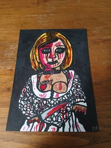 Zeichnung Tiffany Valentine Samen von Chucky Horror Puppe blutig Halloween Deko Kunst - Bild 1 von 1
