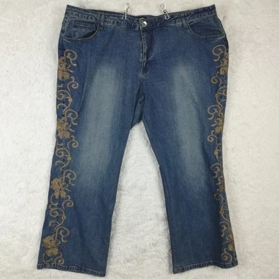 Jeans jeans feminino 24/7 boot cut bordado scroll azul denim plus 28W - Imagem 1 de 4