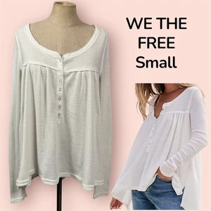 We The Free People S weiß Thermo Waffel Strick Tunika Top Henley Baby Puppe Knopf - Bild 1 von 9