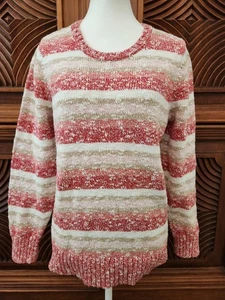 Suéter de punto de algodón a rayas rosa LL BEAN talla grande pulóver de manga larga para mujer - Imagen 1 de 10