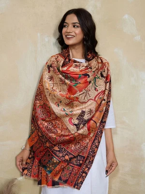 Soft Warm Digital Print Acro Wool Wrap Ethnic Modern Scarf or Stole Winter Shawl - Image 1 of 4