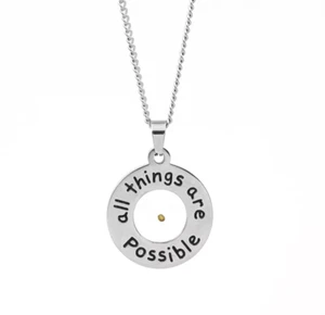Mustard Seed "All Things Are Possible" Circle Necklace Pendant Stainless Steel - Picture 1 of 4