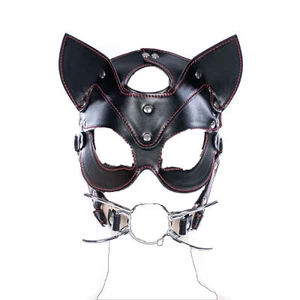 Arnés de máscara de cabeza fuerte de cuero PU con mordaza de boca de araña de acero cosplay de zorro - Imagen 1 de 5