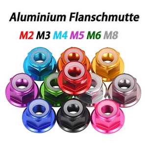 M2 M3 M4 M5 M6 M7 M8 Aluminium Flanschmutter eloxiert Farbe selbstsichernd Nylon - Picture 1 of 85