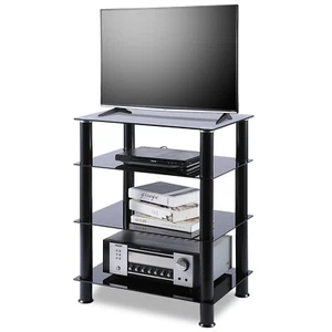 4-Tier Glass Shevles for Media Streaming Device,TV Stand Audio Video Tower Shelf - Picture 1 of 12