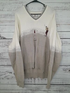Vintage Pinnacle Sweater Mens XXL Beige White Pullover Golf Embroidered USA - Picture 1 of 12