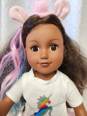 Rainbow Unicorn American Princess Girl 18" MA Doll pastel pink purple turquoise - Image 1 of 4