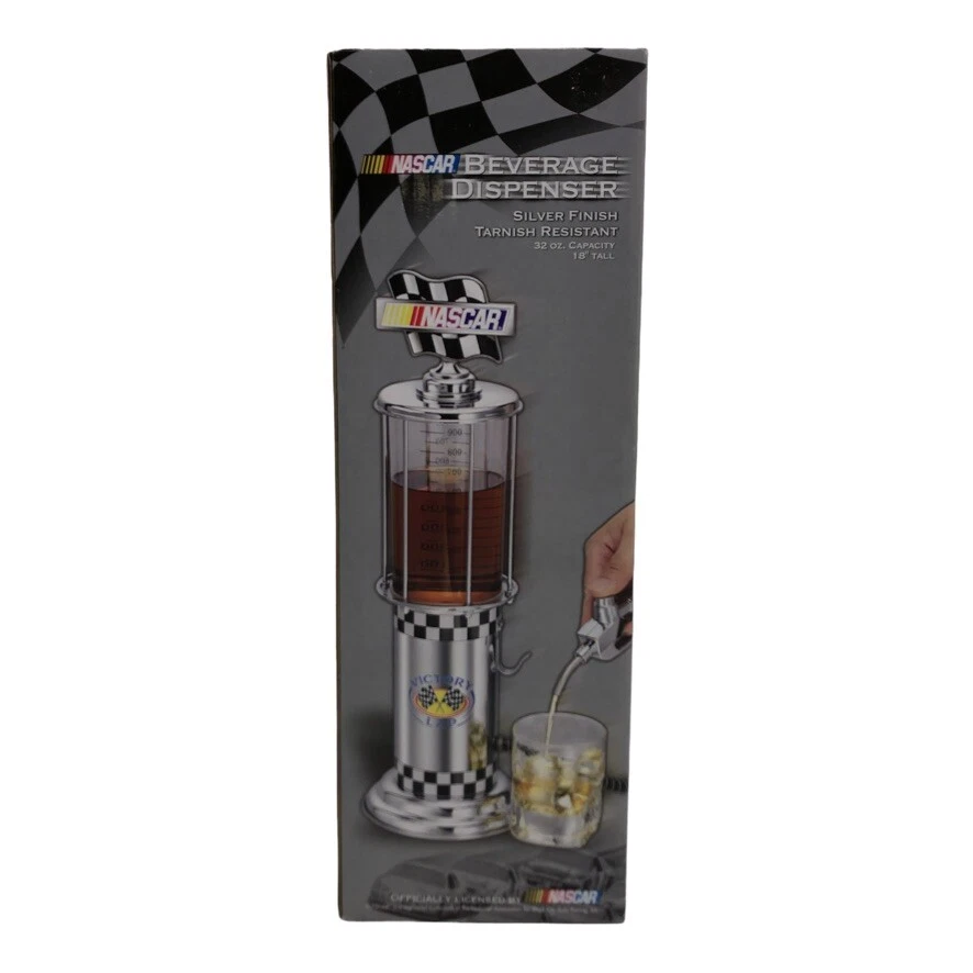 NASCAR Beverage Dispenser Silver Finish 18” Tall With 32 Oz Capacity - Gas Pump