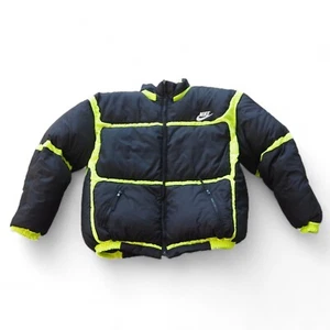 Nike Vintage Early 90s USA Duck Down Puffer Jacket Black / Neon Yellow Men's XL - Picture 1 of 12