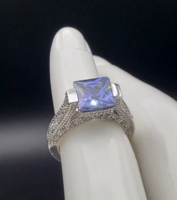 Anillo vintage de plata de ley 925 con detalles de circonita cúbica de iolita talla 5 Foto 1 de 4