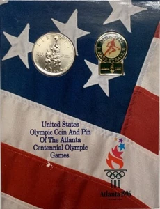 1995 S Atlanta Olympic Basketball Silver Half Dollar and Pin Set OGP   - Picture 1 of 7