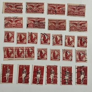 US AIRMAIL RED STAMPS LOT EAGLE, VIRGINIA BICENTENNIAL AMELIA EARHART #3