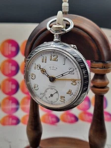 silver niello eterna military style alarm pocket watch - Picture 1 of 17