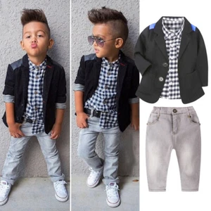 3Pcs Toddler Infant Boys Gentleman Outfits Coat+Shirt+Pants Kids Clothes Set - Picture 1 of 12