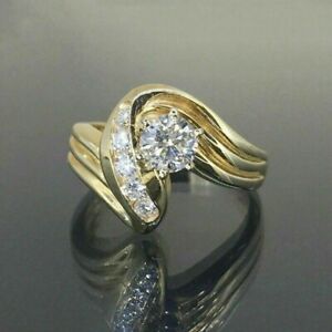2Ct Round Cut Cubic Zirconia Swirl Engagement Ring 14KYellow Gold Plated-Silver
