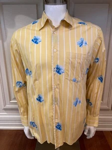 Alex Cannon Mens Pre Owned Med Long Sleeve Button Up Yellow/White Striped Shirt - Picture 1 of 3