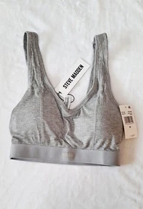 Steve Madden Women's Gray Ribbed Stretch Bralette Padded Lounge Bra Medium New - Picture 1 of 4