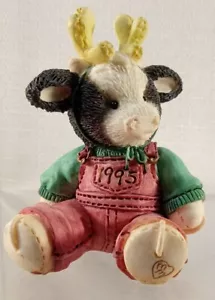 Mary's Moo Moos Cow Figurine Moo Deer 1995 Enesco 142980 reindeer overalls - Picture 1 of 6