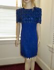 Vintage LAWRENCE KAZAR NewYork Cobalt Blue Hand Sequined Beaded Silk Dress S/M