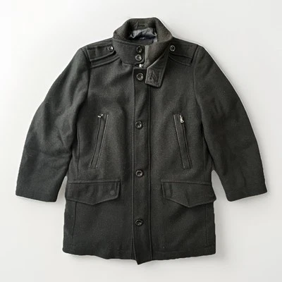 Pronto Uomo Black Wool Jacket Men's Medium Pea Coat Quilted Interior Button Zip - Image 1 of 4