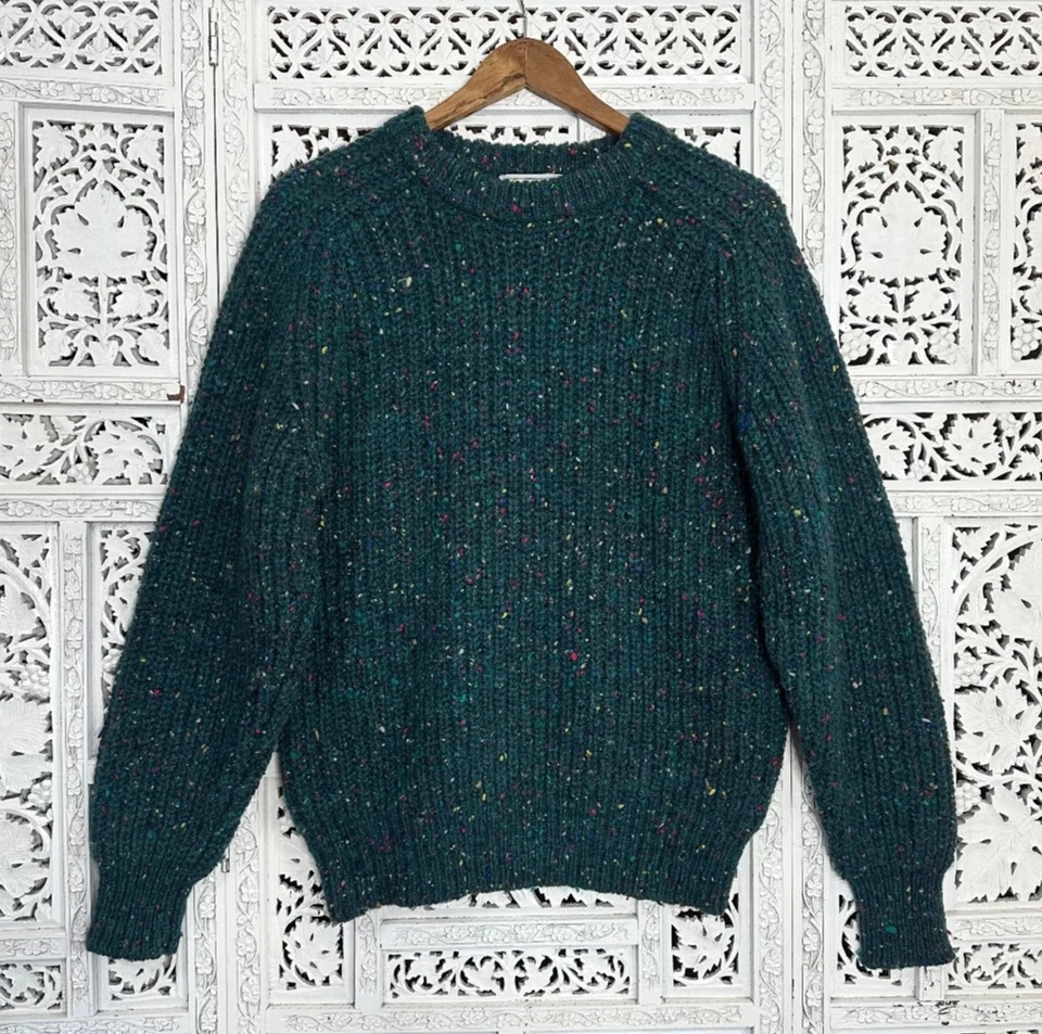 Vtg Gap Forest Green Rainbow Speckled Colorful 100% Wool Chunky Knit Sweater S/M - Image 1 of 4