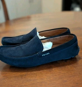 PRADA Navy Blue Suede Silver Bit Driving Shoes Loafers Mens UK 5 US 6 EU 39 - Picture 1 of 12