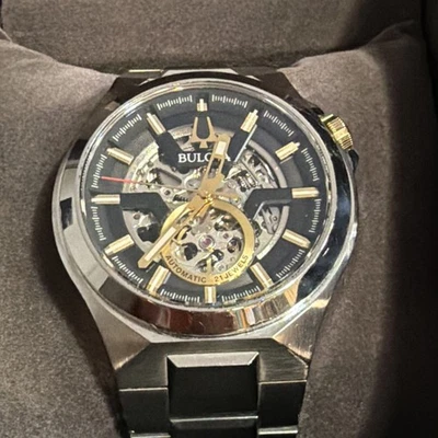 宝路华Maquina自动骨架表盘不锈钢男士腕表98A224带盒 — 第 1/4 张图片