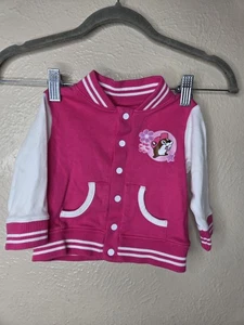 Buc-ee’s Varsity Baby Mädchen Jacke rosa & weiß gestreift Größe 12 Monate - Bild 1 von 8